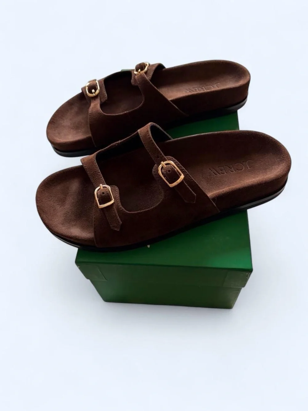 J.Crew Chocolate Brown Suede Double Buckle Sandals
